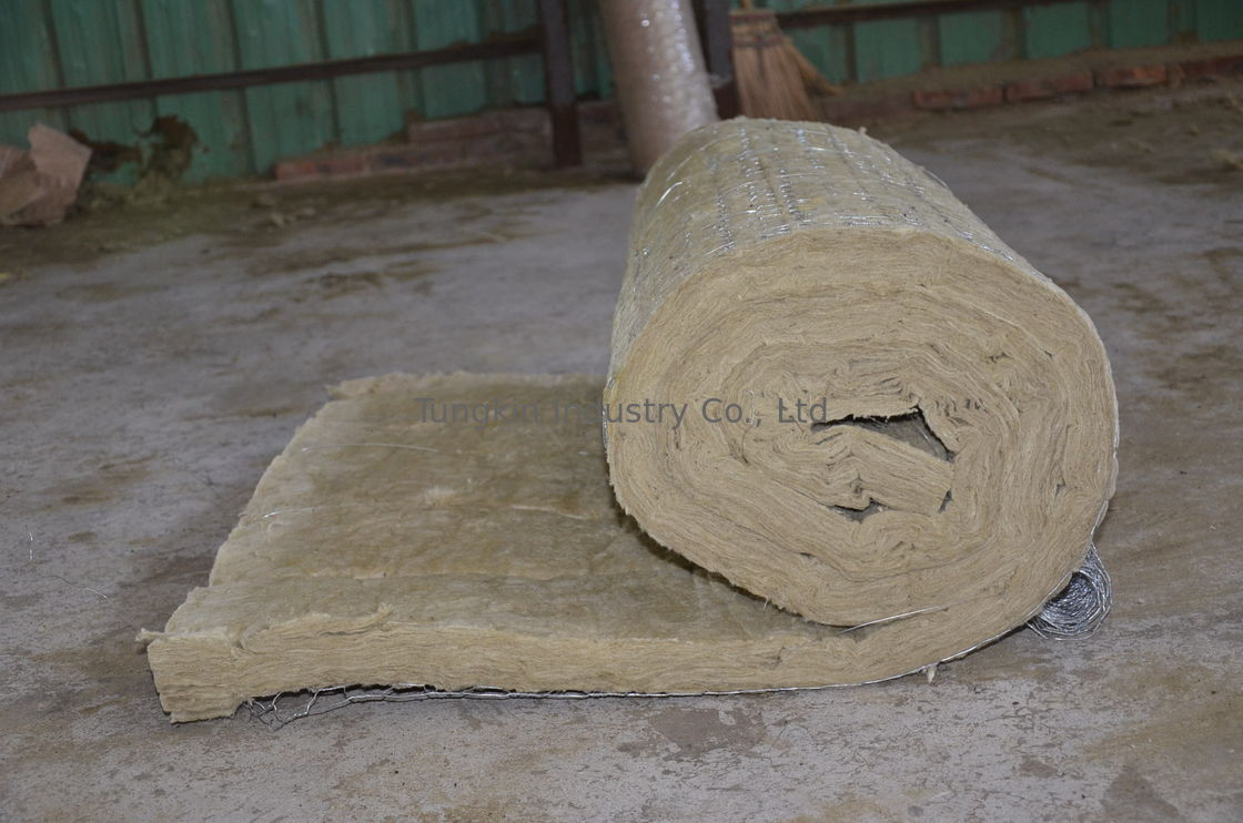 Residential Rockwool Insulation Blanket With Wire Mesh / Fiberglass Cloth