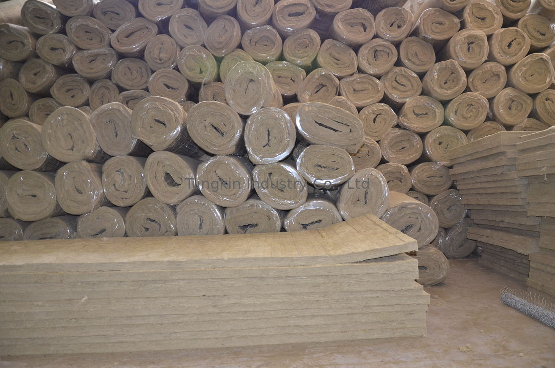 Rockwool thermal Insulation Blanket , Mineral Wool Wired Mesh Blanket